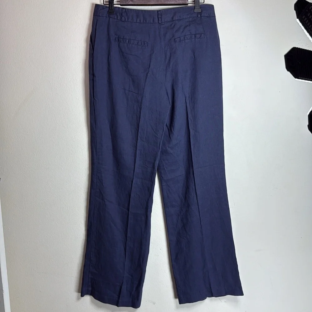 (H1) Koan mid-rise grey-blue straight-leg trousers, 100% linen, women's size 46